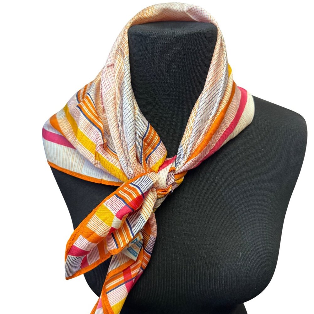 Vintage PA Paris Scarf With Multicolor Stripes 100% Acetate Water Repellent